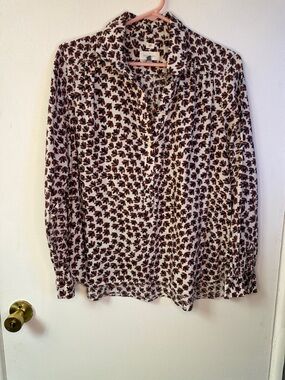 LOFT Cream Button-Up Blouse  Leaf Print